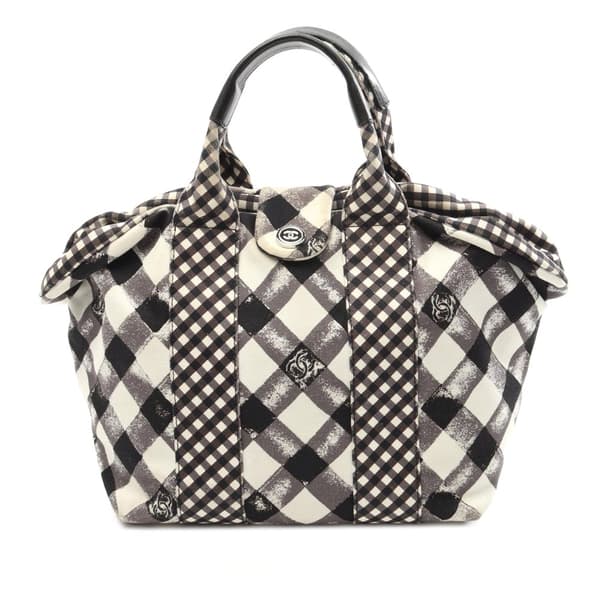 Pre-owned Chanel Small Canvas Printed CC Gingham Handbag Black