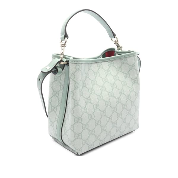 Pre-owned Gucci Small GG Supreme Emblem Bucket Bag Green