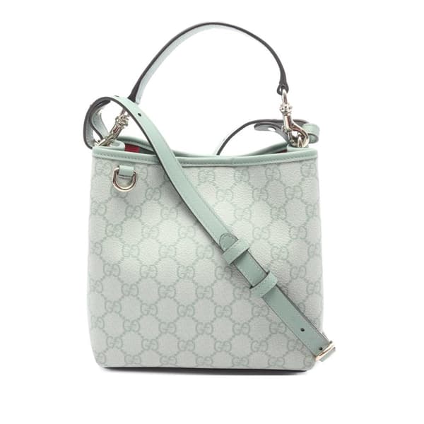 Pre-owned Gucci Small GG Supreme Emblem Bucket Bag Green