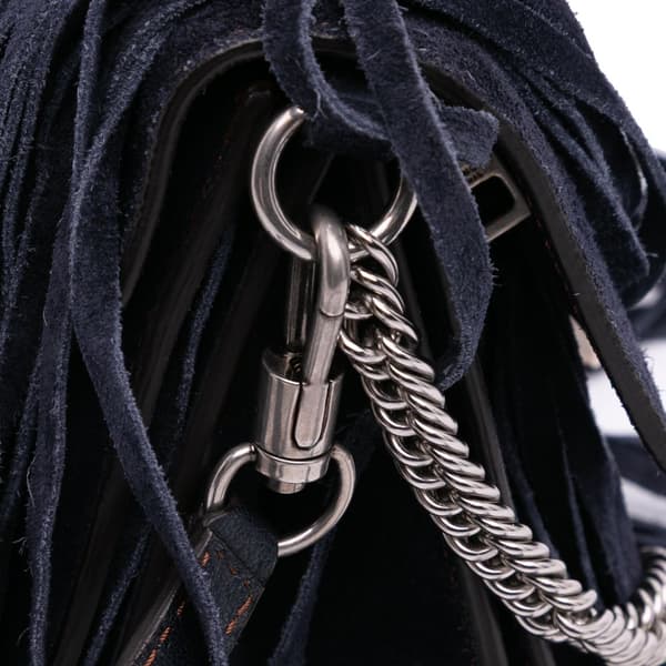Pre-owned Givenchy Small Suede Fringe GV3 Satchel Blue