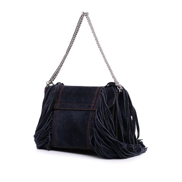 Pre-owned Givenchy Small Suede Fringe GV3 Satchel Blue