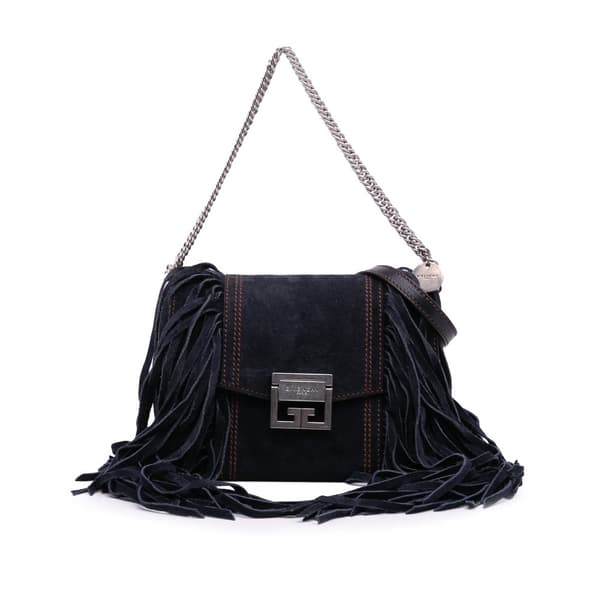 Pre-owned Givenchy Small Suede Fringe GV3 Satchel Blue