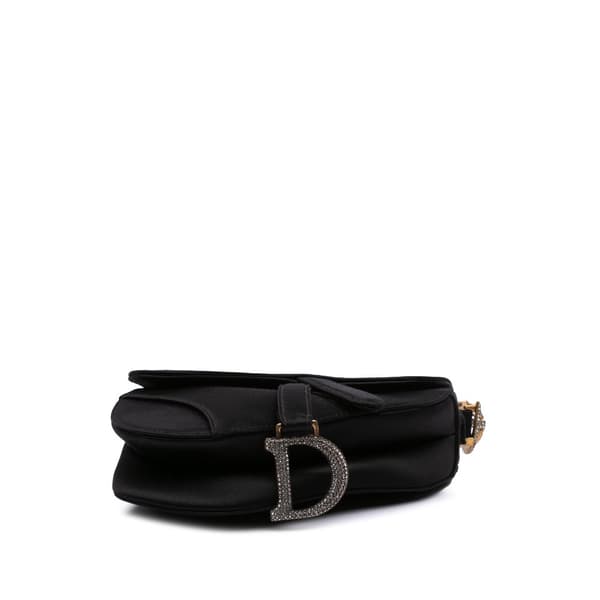 Pre-owned Dior Mini Satin Crystal Embellished Saddle Bag Black