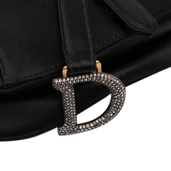 Pre-owned Dior Mini Satin Crystal Embellished Saddle Bag Black