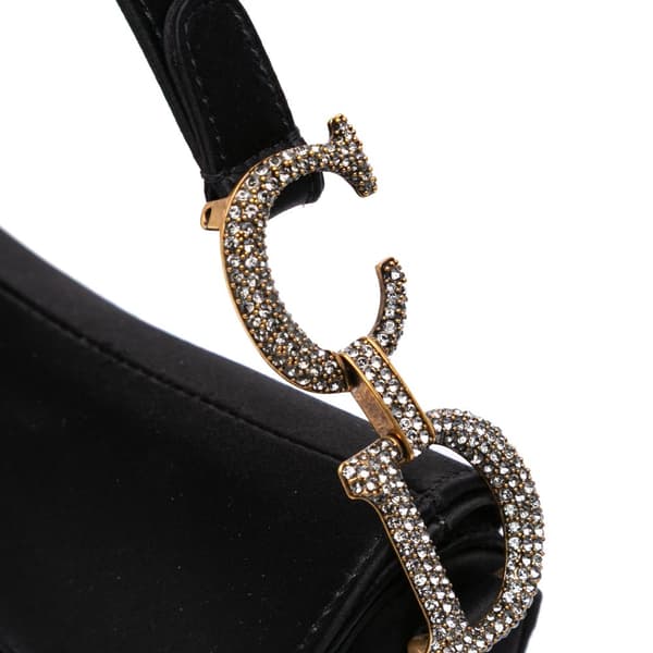 Pre-owned Dior Mini Satin Crystal Embellished Saddle Bag Black