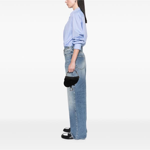 Pre-owned Dior Mini Satin Crystal Embellished Saddle Bag Black