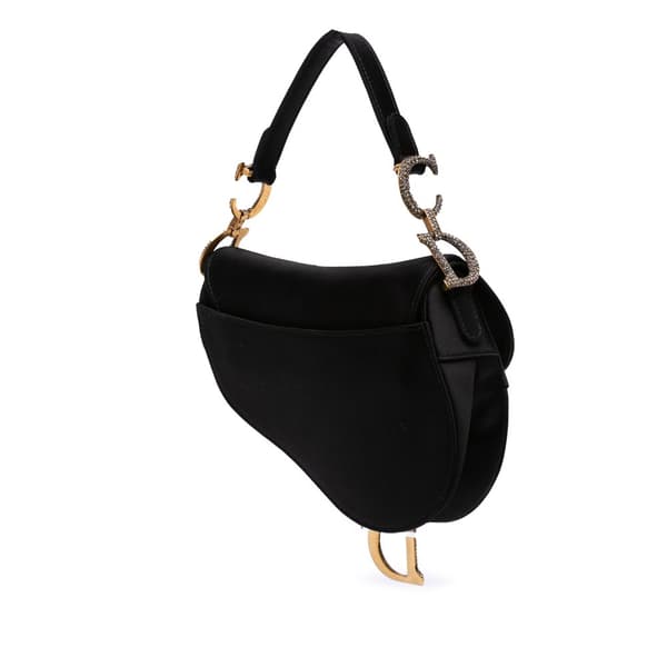 Pre-owned Dior Mini Satin Crystal Embellished Saddle Bag Black