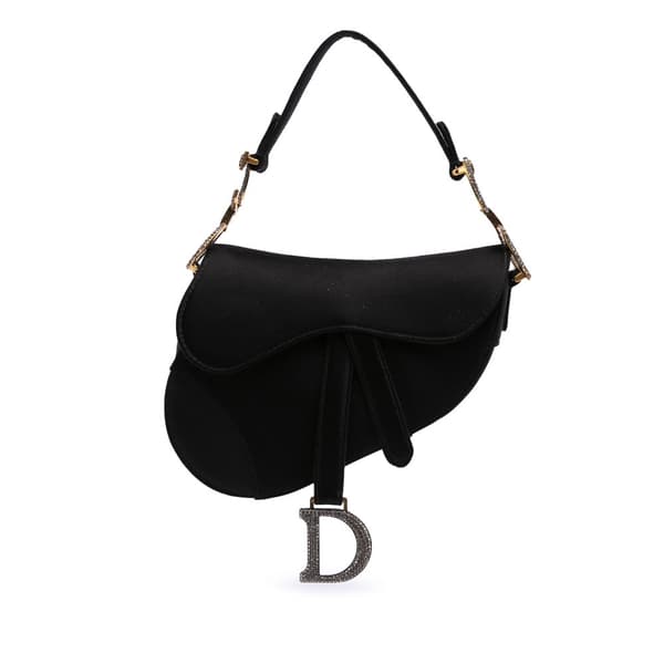 Pre-owned Dior Mini Satin Crystal Embellished Saddle Bag Black