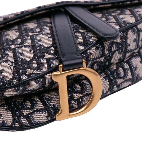 Pre-owned Dior Mini Oblique Canvas Saddle Bag Blue