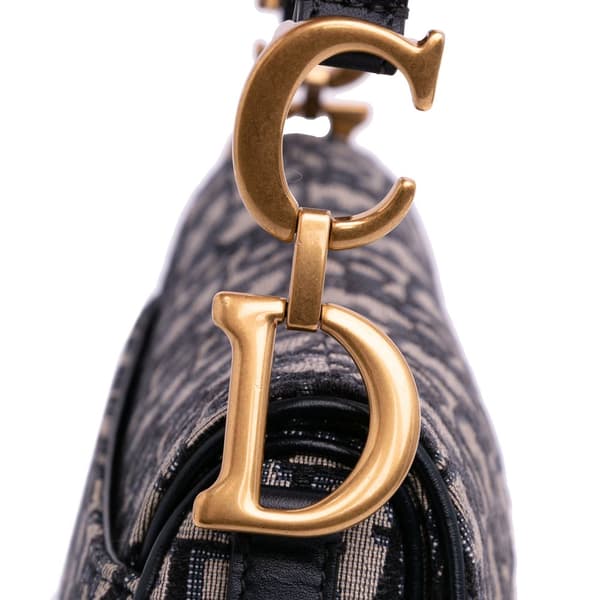 Pre-owned Dior Mini Oblique Canvas Saddle Bag Blue