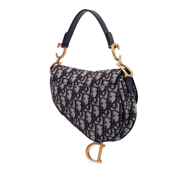 Pre-owned Dior Mini Oblique Canvas Saddle Bag Blue
