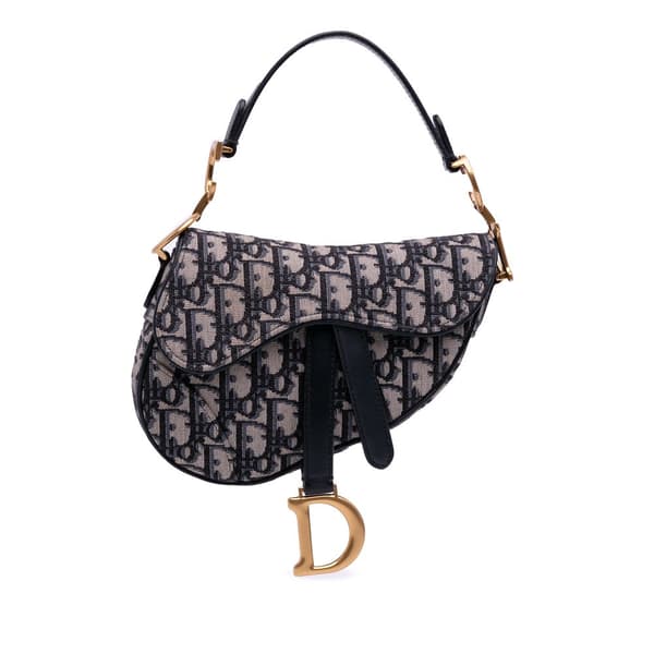 Pre-owned Dior Mini Oblique Canvas Saddle Bag Blue
