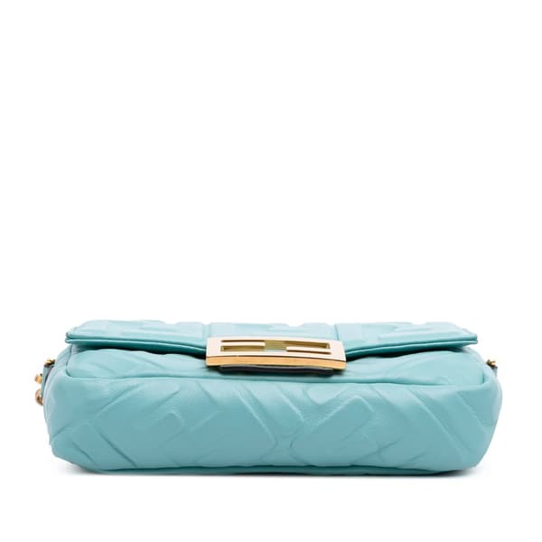 Pre-owned Fendi Mini Zucca Embossed Leather Baguette Satchel Blue
