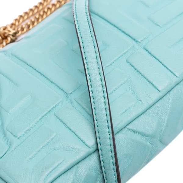 Pre-owned Fendi Mini Zucca Embossed Leather Baguette Satchel Blue