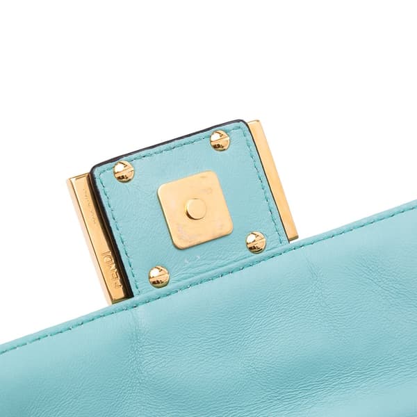 Pre-owned Fendi Mini Zucca Embossed Leather Baguette Satchel Blue