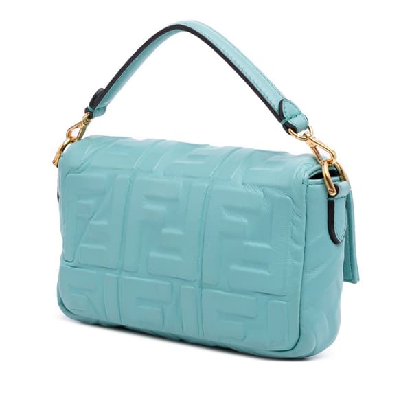 Pre-owned Fendi Mini Zucca Embossed Leather Baguette Satchel Blue