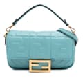 Miniatyrbild 1 av 10: Pre-owned Fendi Mini Zucca Embossed Leather Baguette Satchel Blue