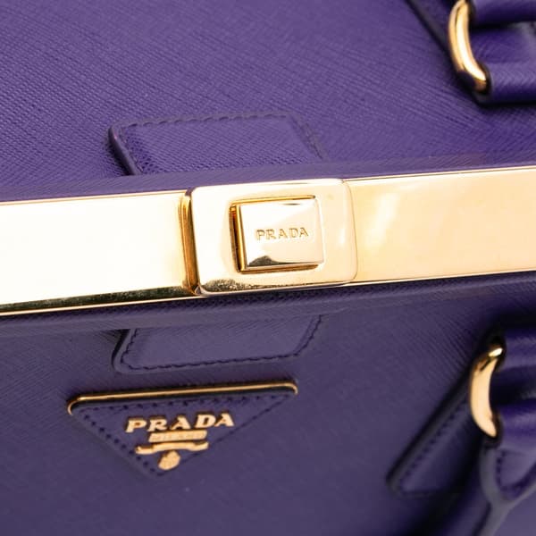 Pre-owned Prada Saffiano Lux Frame Handbag Purple