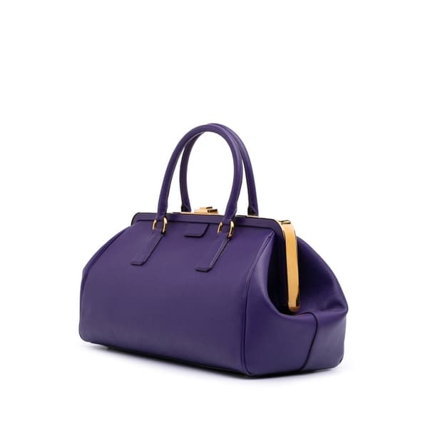 Pre-owned Prada Saffiano Lux Frame Handbag Purple