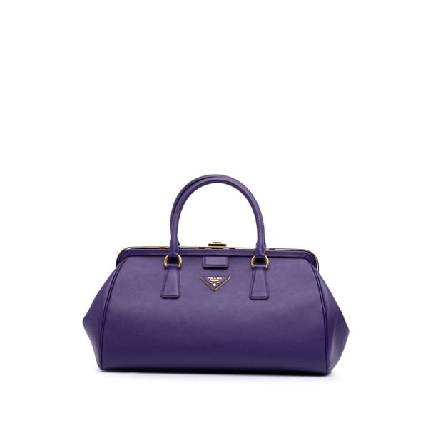 Pre-owned Prada Saffiano Lux Frame Handbag Purple