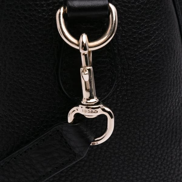Pre-owned Gucci Medium Calfskin Bamboo Shopper Boston Bag Black