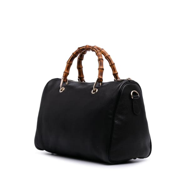 Pre-owned Gucci Medium Calfskin Bamboo Shopper Boston Bag Black