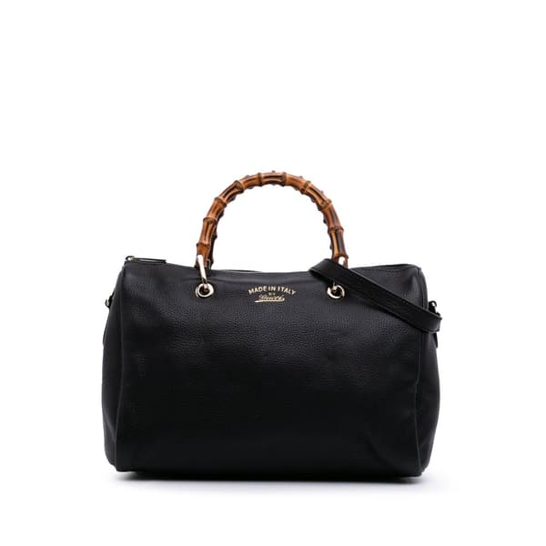 Pre-owned Gucci Medium Calfskin Bamboo Shopper Boston Bag Black