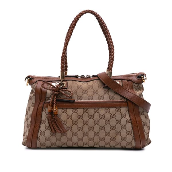 Pre-owned Gucci GG Canvas Bella Satchel Brown