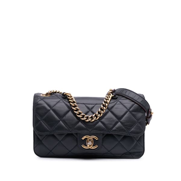 Pre-owned Chanel Medium Quilted Glazed Calfskin Perfect Edge Flap Blue