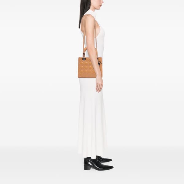 Pre-owned Dior Medium Patent Cannage Lady Dior Brown
