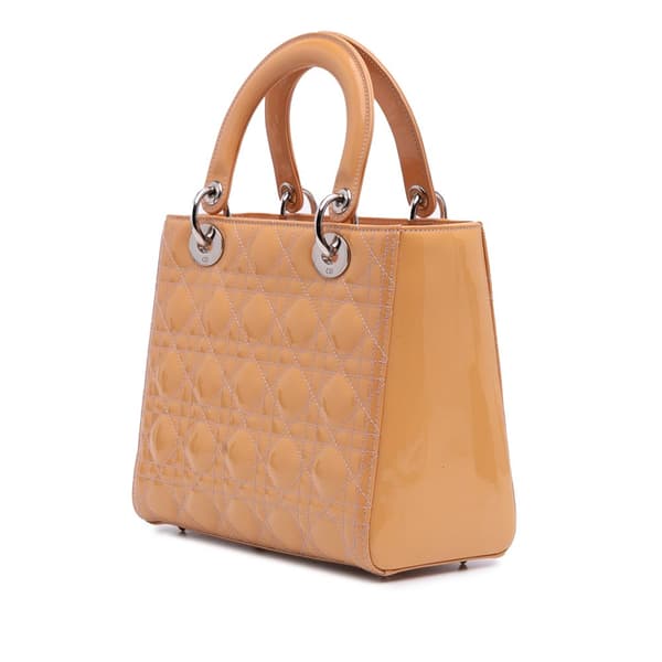 Pre-owned Dior Medium Patent Cannage Lady Dior Brown