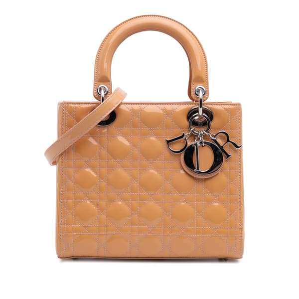 Pre-owned Dior Medium Patent Cannage Lady Dior Brown