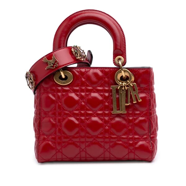 Pre-owned Dior Small Calfskin Cannage My ABCDior Lady Dior Red
