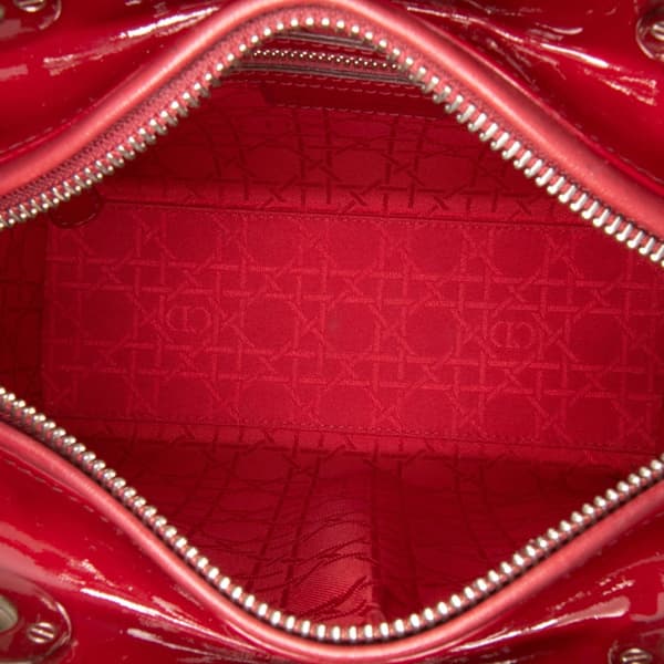 Pre-owned Dior Medium Patent Cannage Lady Dior Red