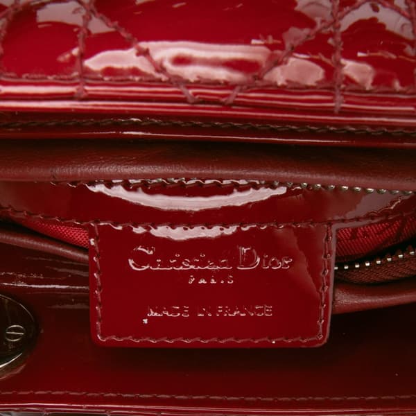 Pre-owned Dior Medium Patent Cannage Lady Dior Red