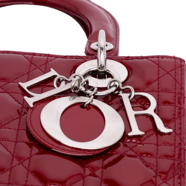 Pre-owned Dior Medium Patent Cannage Lady Dior Red