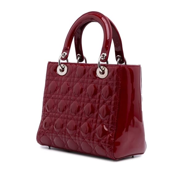 Pre-owned Dior Medium Patent Cannage Lady Dior Red