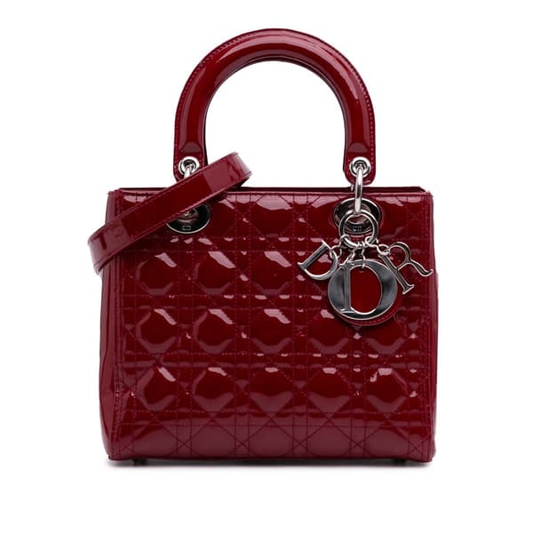 Pre-owned Dior Medium Patent Cannage Lady Dior Red