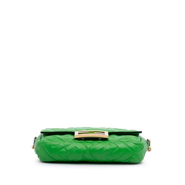 Pre-owned Fendi Mini Zucca Embossed Leather Baguette Satchel Green