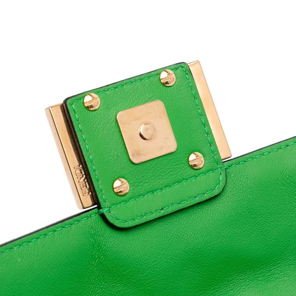 Pre-owned Fendi Mini Zucca Embossed Leather Baguette Satchel Green