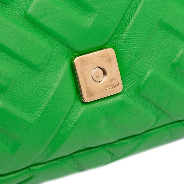 Pre-owned Fendi Mini Zucca Embossed Leather Baguette Satchel Green