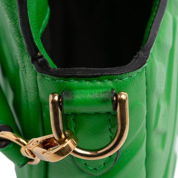 Pre-owned Fendi Mini Zucca Embossed Leather Baguette Satchel Green