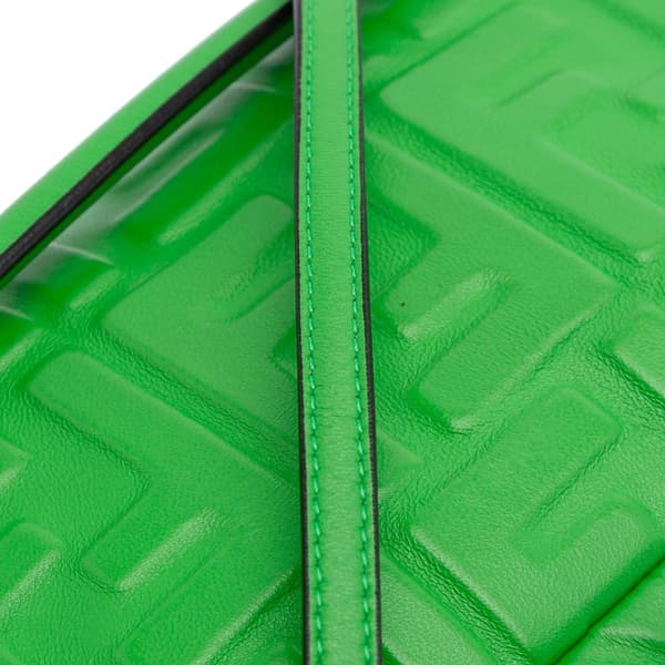 Pre-owned Fendi Mini Zucca Embossed Leather Baguette Satchel Green