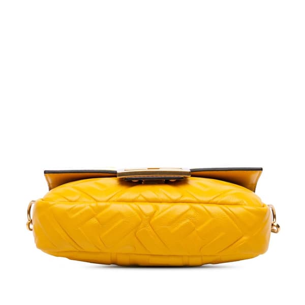 Pre-owned Fendi Mini Zucca Embossed Leather Baguette Satchel Yellow
