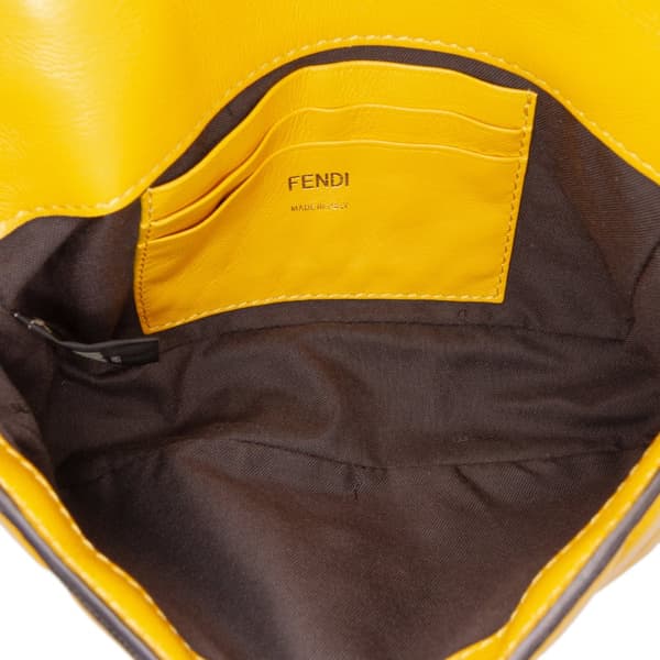 Pre-owned Fendi Mini Zucca Embossed Leather Baguette Satchel Yellow