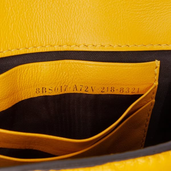 Pre-owned Fendi Mini Zucca Embossed Leather Baguette Satchel Yellow