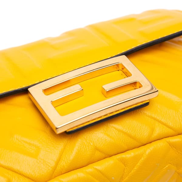 Pre-owned Fendi Mini Zucca Embossed Leather Baguette Satchel Yellow