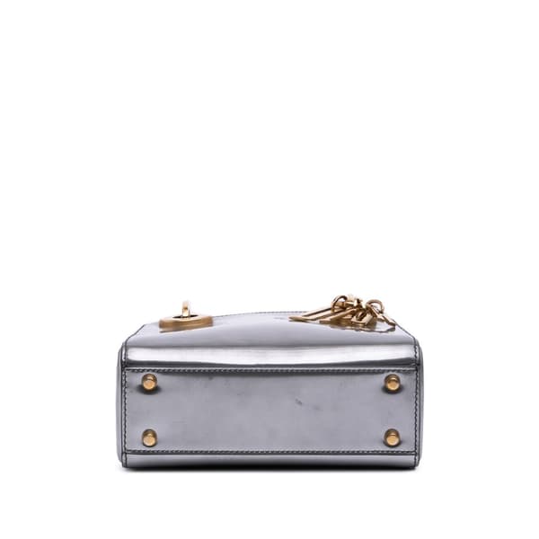 Pre-owned Dior Mini Metallic Glazed Calfskin Lady Dior Silver
