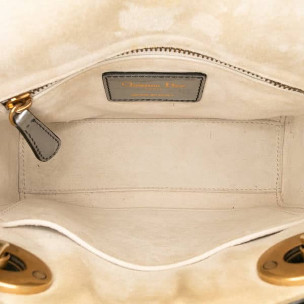 Pre-owned Dior Mini Metallic Glazed Calfskin Lady Dior Silver