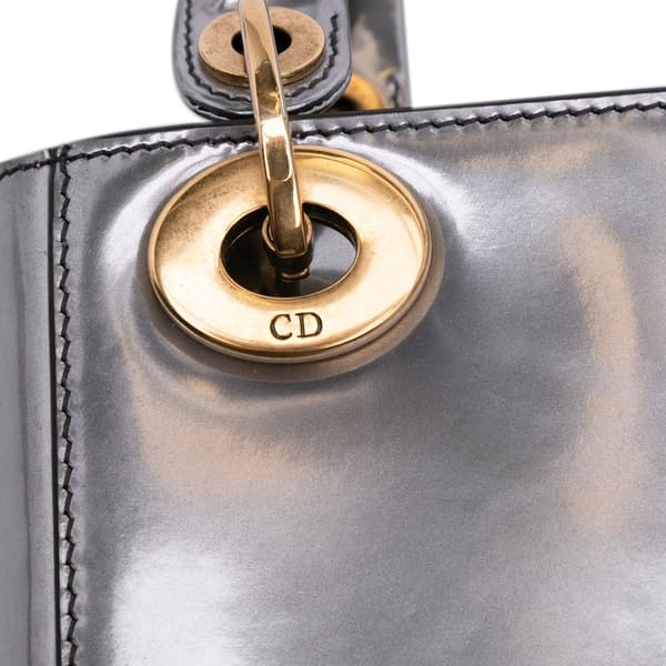 Pre-owned Dior Mini Metallic Glazed Calfskin Lady Dior Silver
